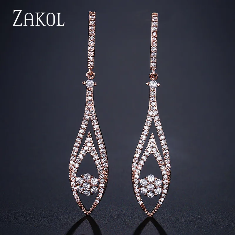 ZAKOL винтажные кубические циркониевые полые длинные висячие серьги белого цвета