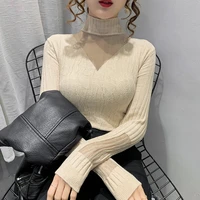 autumn winter women warm slim turtleneck women sweater patchwork lace fashion pullover pink tops clothes black sexy