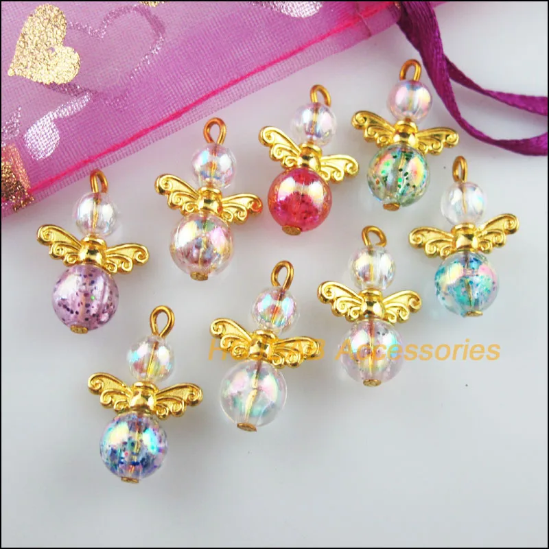 24 шт. цвета: золотистый Цвет крылья из разных бусин Танцы амулеты ангелы Подвески