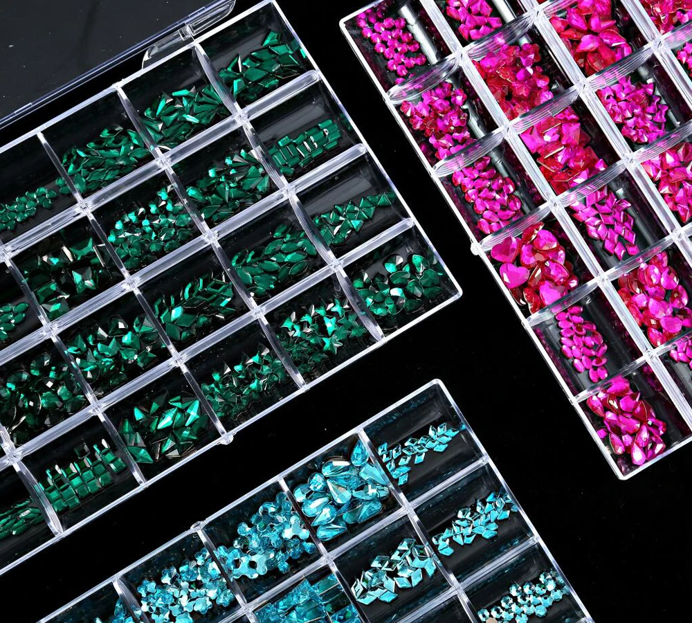 

480PC/Box Diamond-Shaped Rhinestone Luxury Beauty AB Glass 3D Crystals Shinny Decoration Rhinestone Gemstones Flat-Back Jewelry