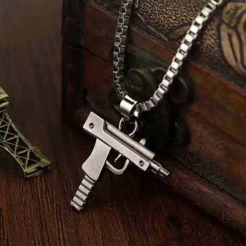 Ожерелье с кулоном в форме пистолета УЗИ мужское, крутая Готическая цепочка в стиле хип-хоп, армейский Стиль, золотистого/черного/серебрист...
