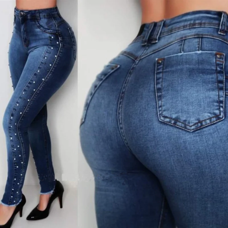 

DOUJILI Fashion Women Jeans Pants Casual Wearing High Waist Long Trousers Push Up Hip Pants For Female Clothing
