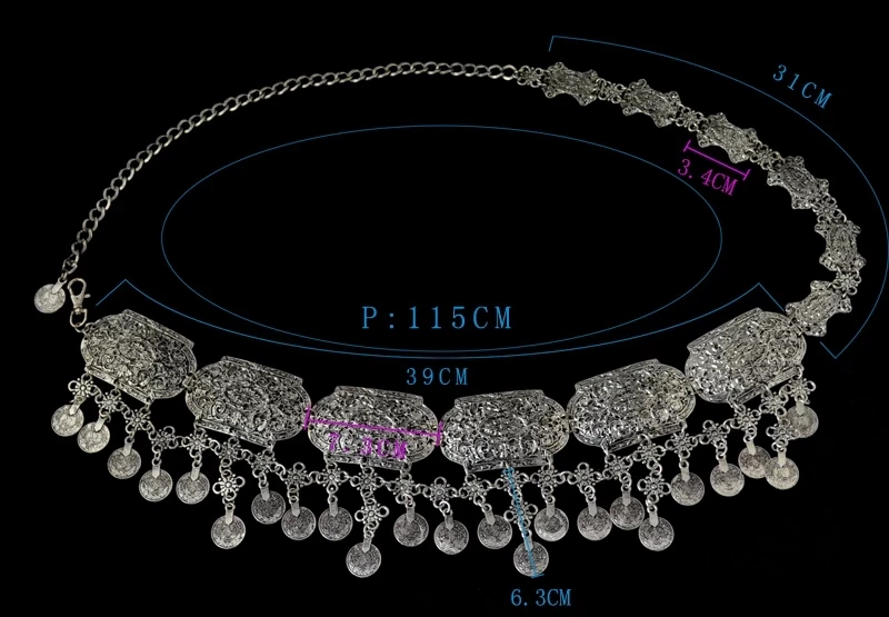 Цыганские Серебристые Металлические резная монета кисточка на талию ювелирные
