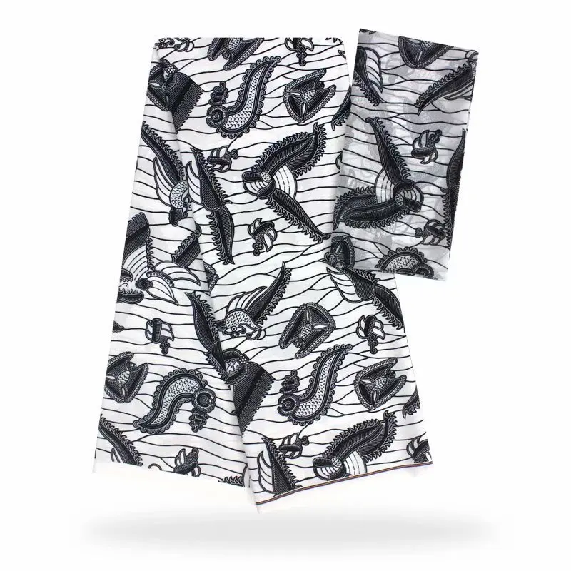 Горячая Белый и черный Audel воск ткань шитья шелк атласная шифоновая 4 + 2 ярдов