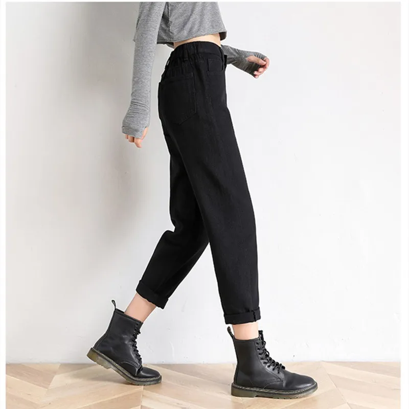 

blue jeans women elastic waist denim pants black beige Vintage Washed high waist jeans plus size mom jeans 2021 fashion