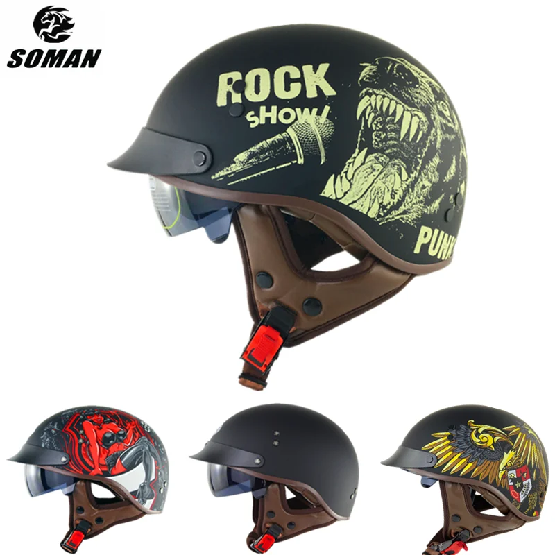 

Шлем SOMAN для мотоциклистов, ретро, с принтом, в горошек, на половину лица