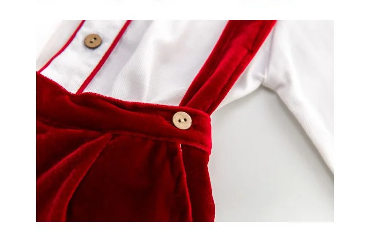 Spanish Baby Boy Clothes Set Vintage Kids Summer Suit Formal Wedding Toddler White Shirt +Velvet Suspender Pants Shorts Outfits