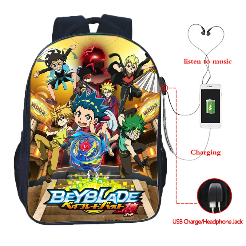 Рюкзак Beyblade с USB зарядкой для студентов модный ранец мальчиков и девочек красивый
