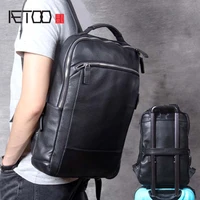aetoo simple casual leather shoulder bag mens handmade head leather travel backpack computer bag woman