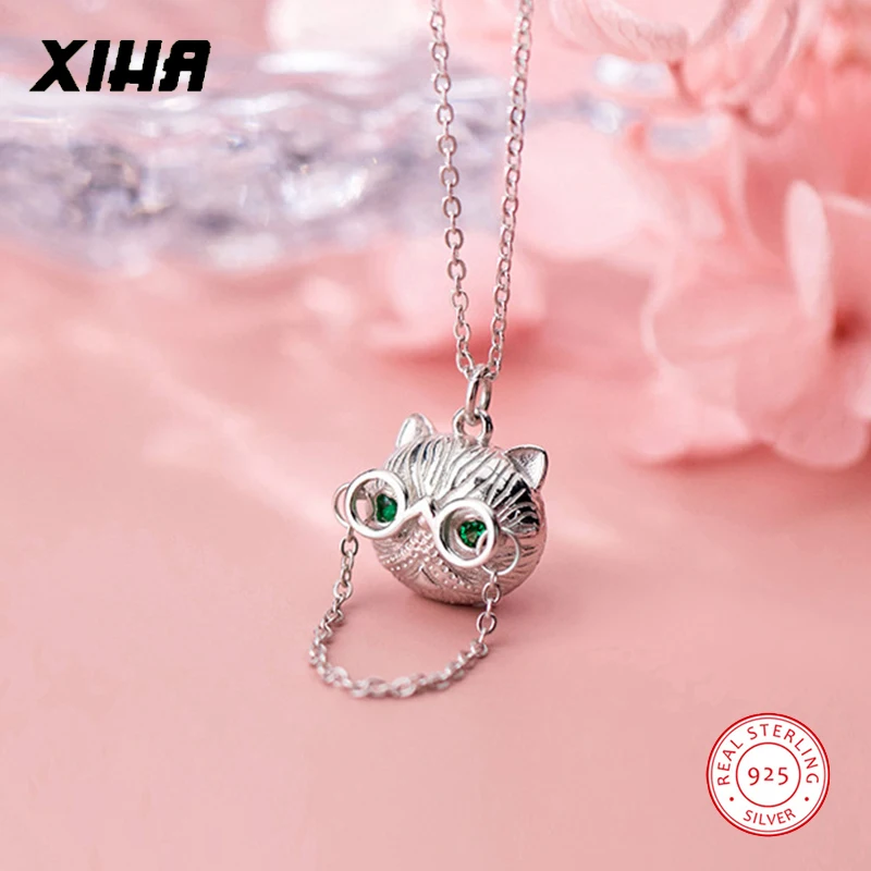 Цепочка для очков XIHA ожерелье с подвеской в виде кота женщин массивное из серебра