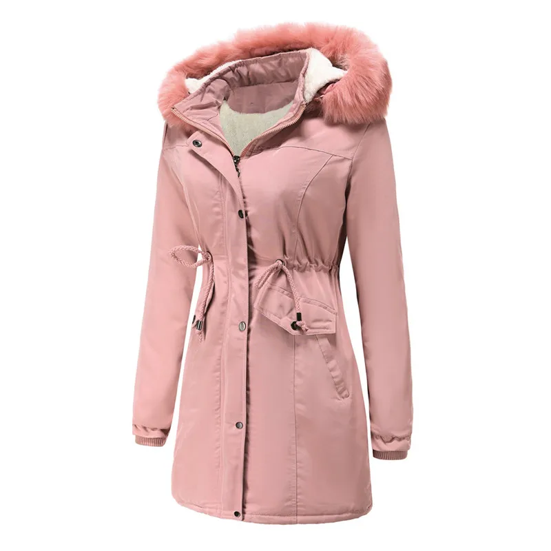 Зимнее пальто для женщин, розовые свободные парки со съемным меховым воротником и капюшоном, модные теплые куртки с бархатным верхом для же... от AliExpress RU&CIS NEW