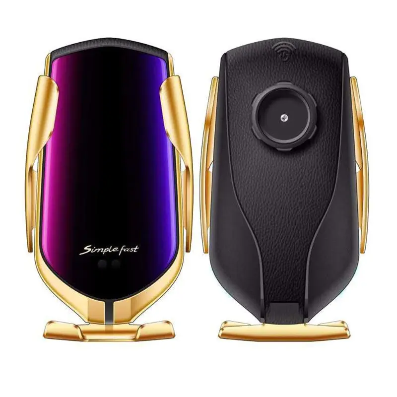 Gold Умный автоматический R1 инфракрасный датчик автомобильное беспроводное зарядное устройство держатель зажимное крепление для iPhone Galaxy samsung Xiaomi Мобильный телефон Brac - Цвет: Gold