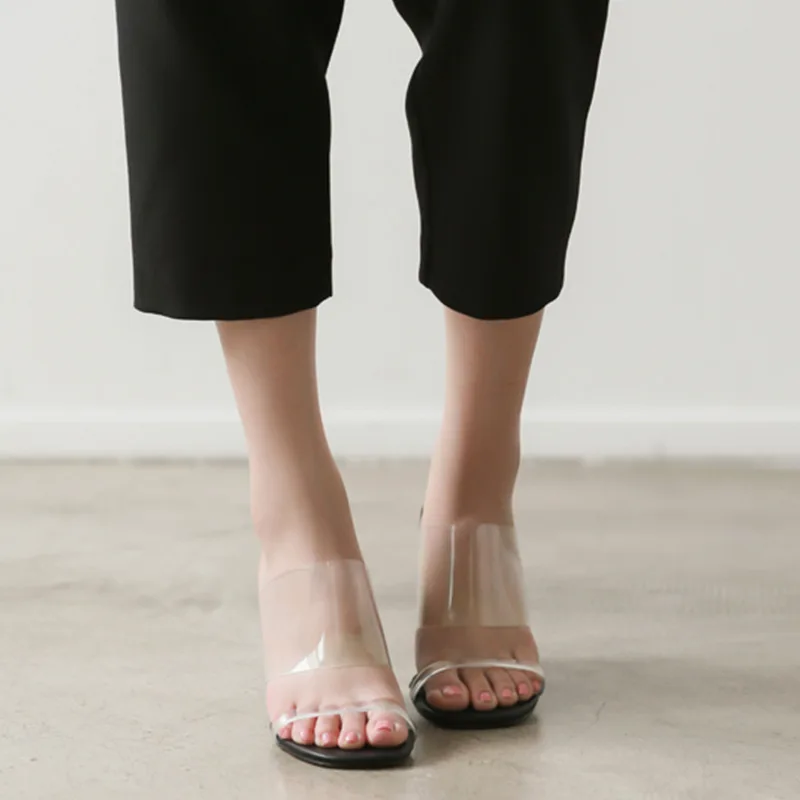 

Slope heel sandals women's high heel comfortable sexy transparent one line slippers for fashionable versatile net red