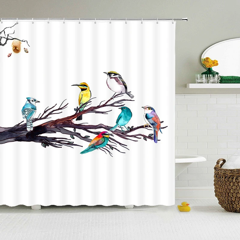 Занавеска для душа с 3D-принтом цветов и птиц водонепроницаемая занавеска из