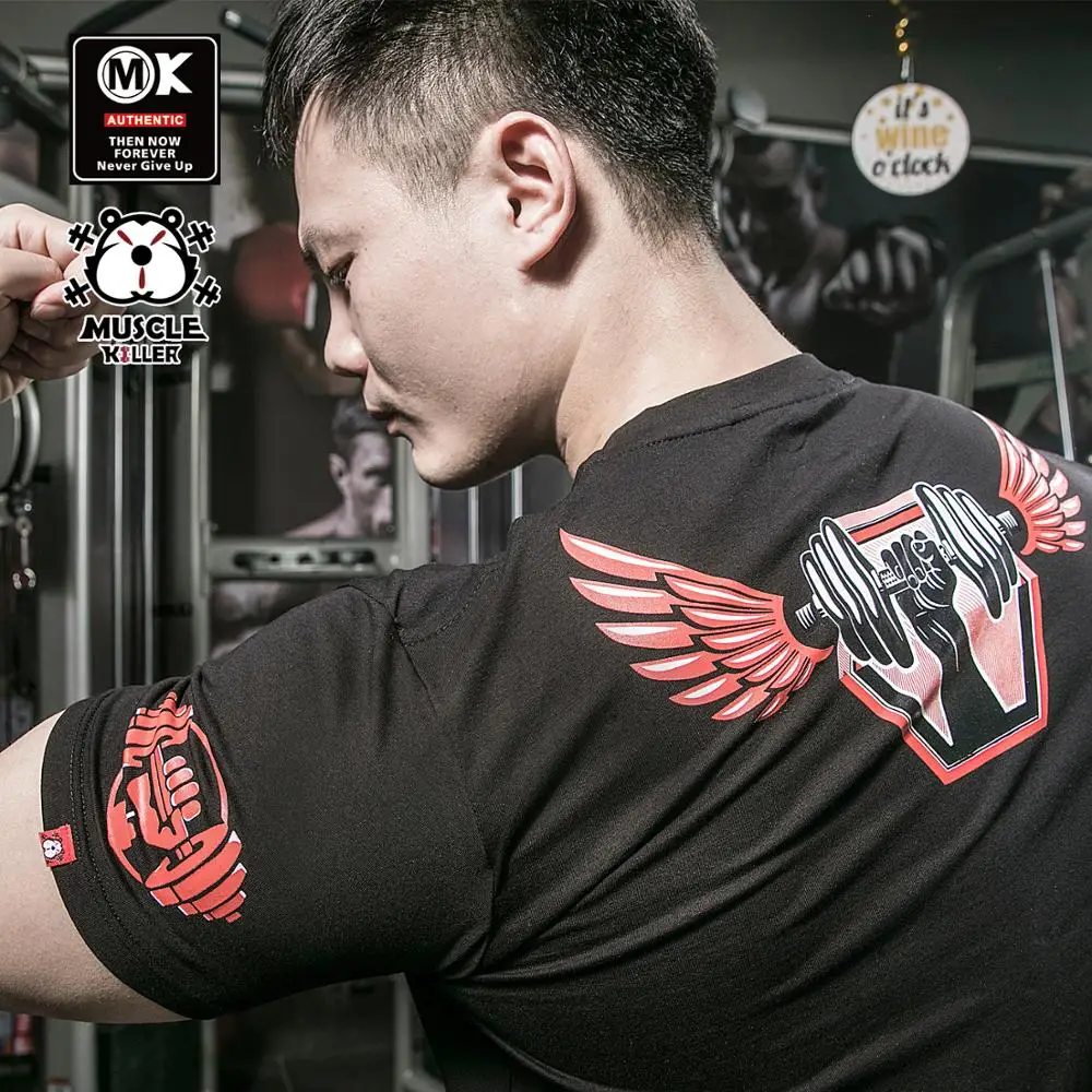 

Muscle killer hercules slim fit short sleeve fitness exercise half sleeve men popular logo running summer training clothing