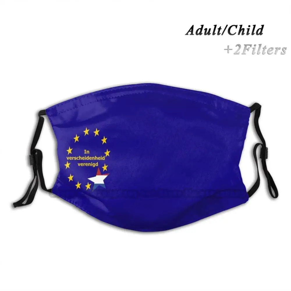 

United We Stand ... Eu : Dutch Version Adult Kids Washable Funny Face Mask With Filter Per Eu Europe European Union Eu Dutch