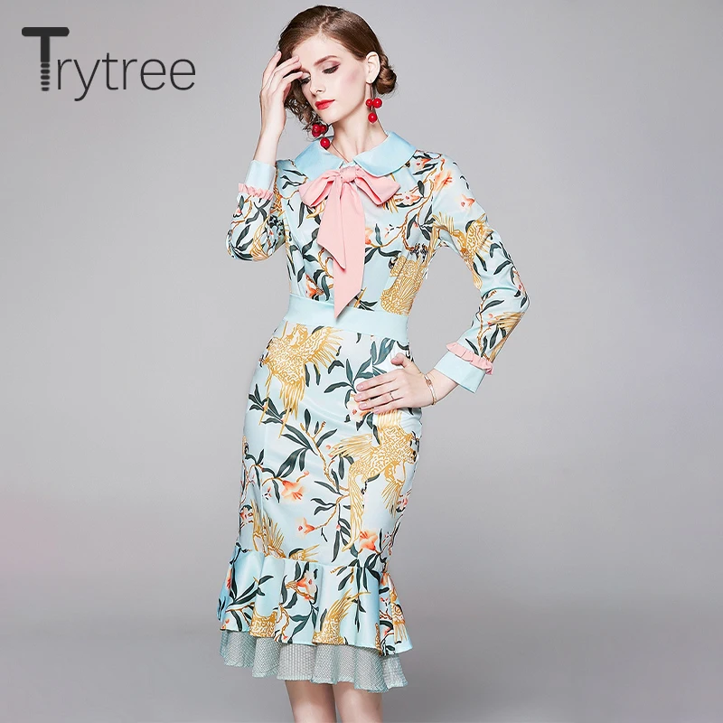 Осень зима 2020 женское платье Trytree с воротником Питер Пэн модное элегантное