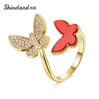 shineland new design fashion jewelry opening shiny zircon butterfly ring for women adjustable elegant party gift 2021