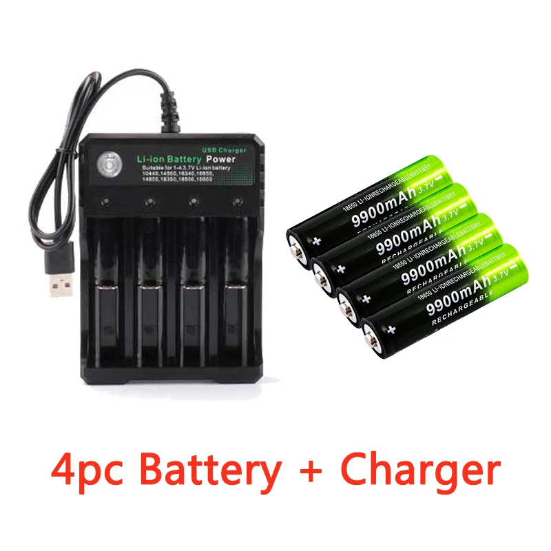 3 7 в 18650 9900 мАч перезаряжаемая батарея 2/4/8 шт. + 4 слота USB зарядное