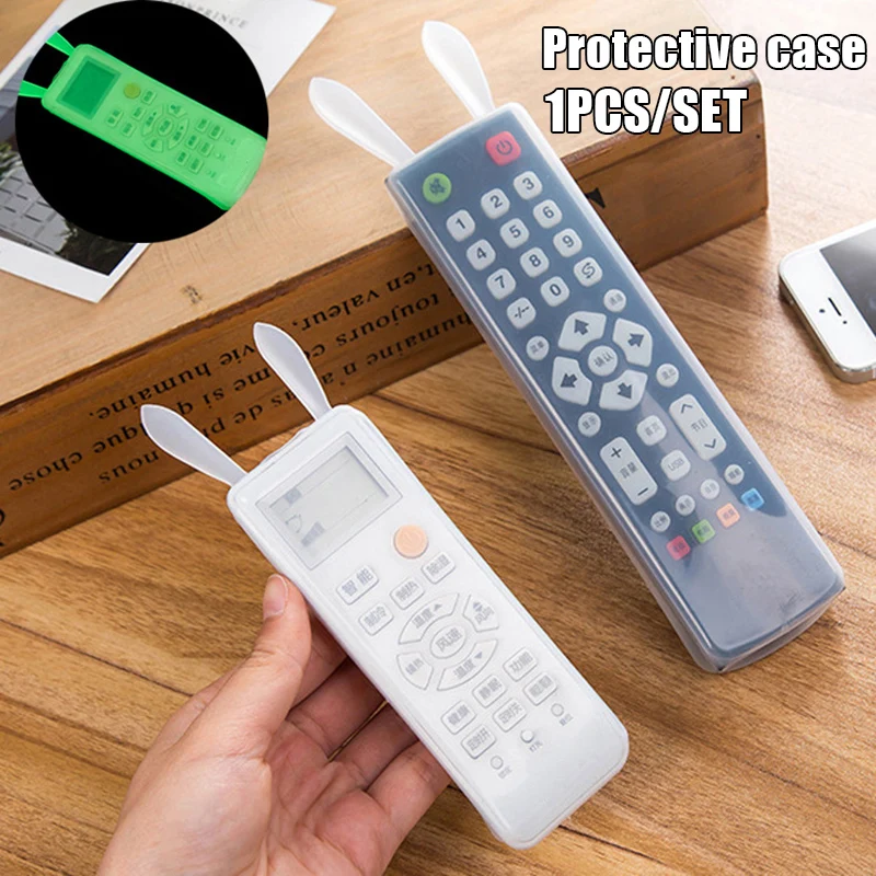 

Rabbit Ear Remote Control Cover Silicone Transparent TV Remote Control Case Luminous Air Condition Dustproof Storage Protector