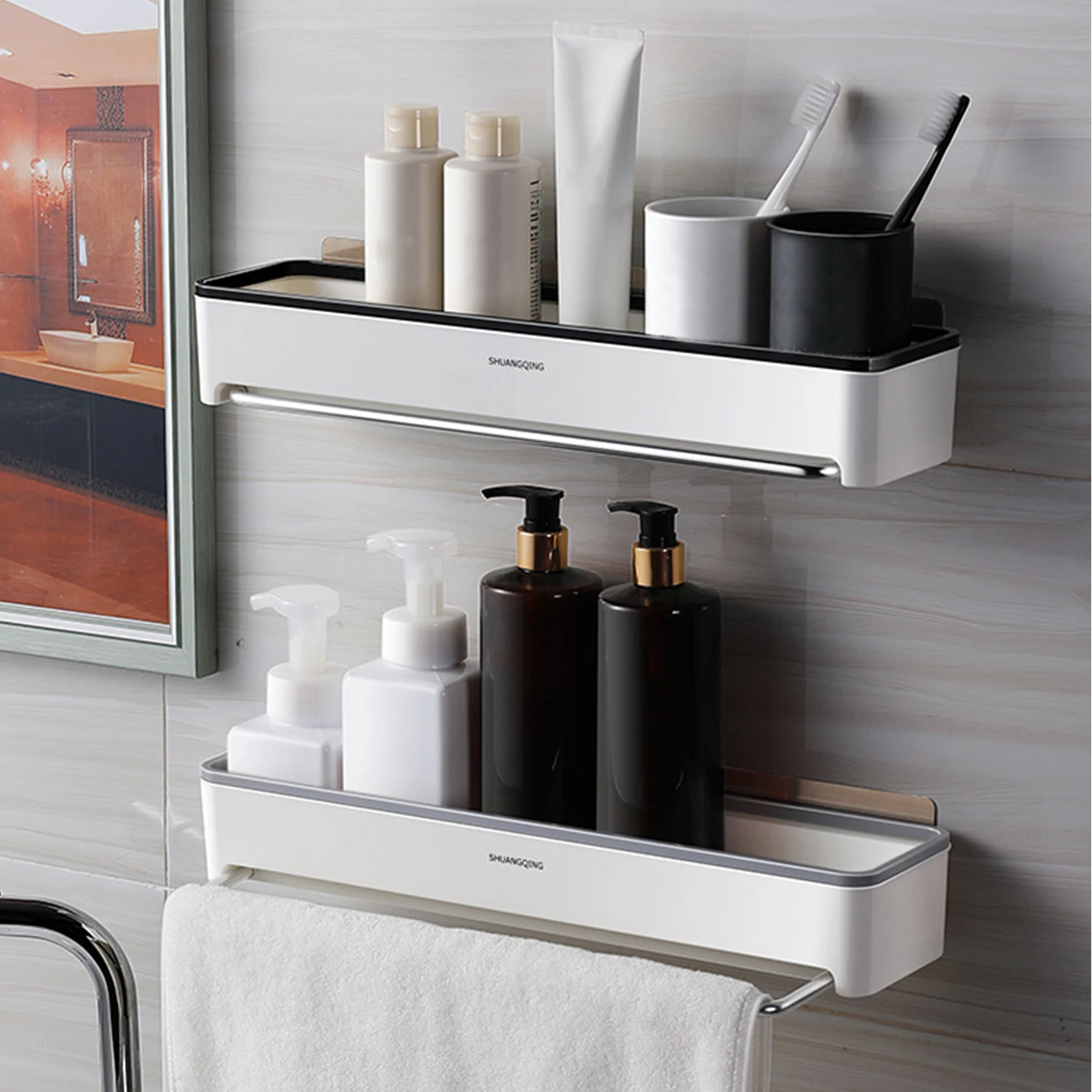 Настенные полки для душа с полотенцем клейкая стойка ванной комнаты корзина