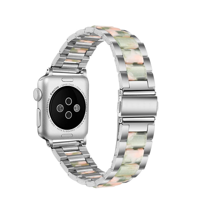 Ремешок из нержавеющей стали и смолы для Apple Watch Band 40 мм 44 38 42 металлический