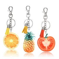 cute fruit watermelon pineapple orange keychain with tassel key ring holder handmde gift for women fashion bag pendant