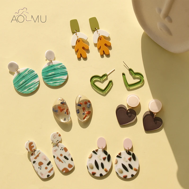 Женские Геометрические серьги подвески AOMU круглые контрастных цветов с