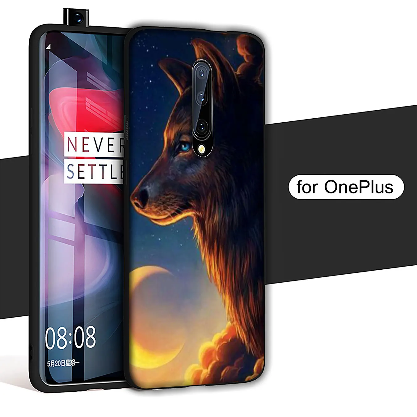 IYICAO Moon roaring wolf Soft Silicone Phone Case for Oneplus 7T 7 Pro 6 6T 5 5T TPU Black Cover One Plus |