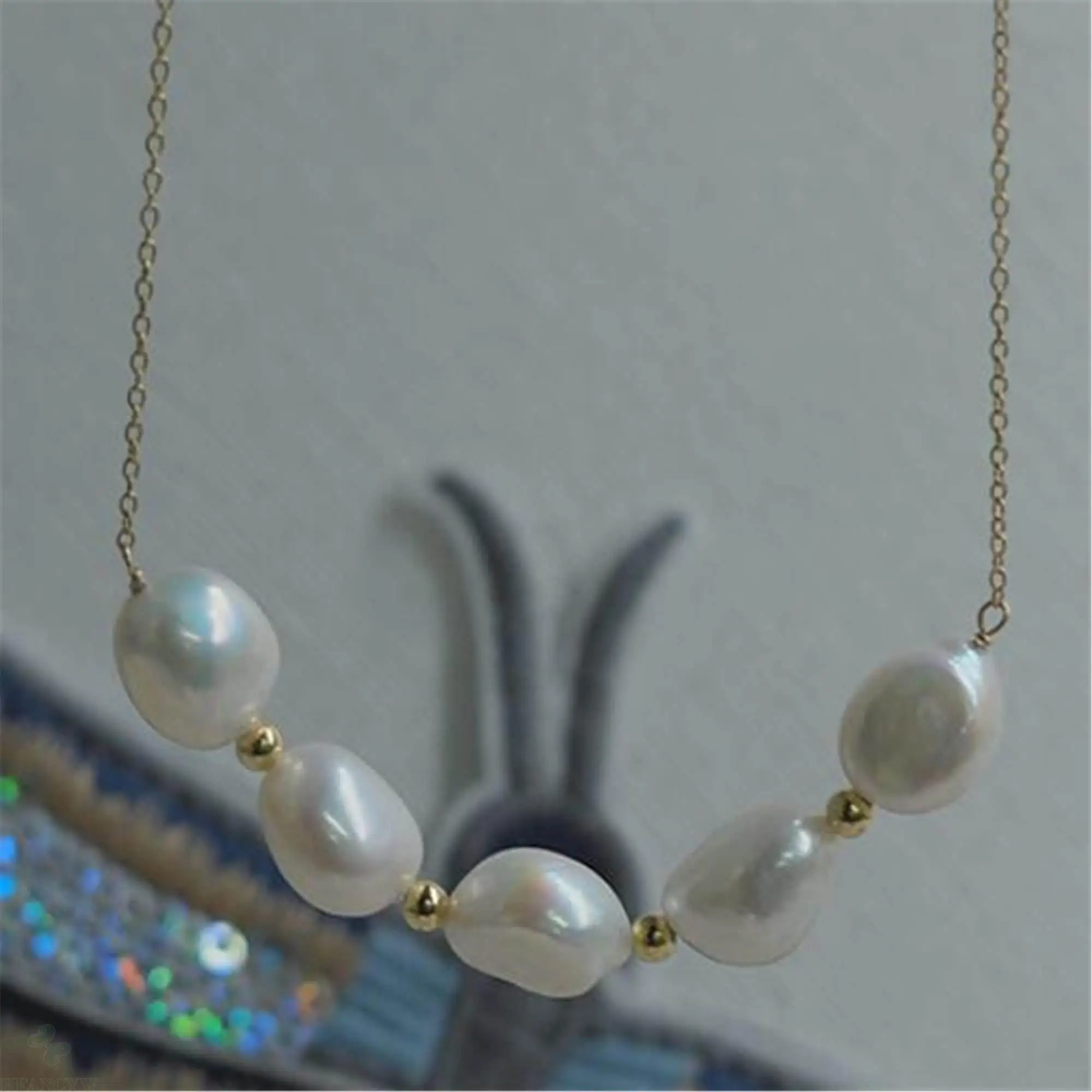 

10-11mm White Baroque Pearl Necklace 18 inches Jewelry Diy Women Flawless Hang Cultured Chic Classic Chain Gift Real