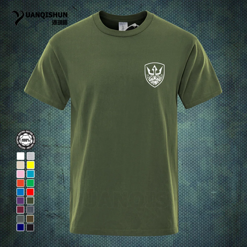 Футболка с принтом медали нептуна повседневная тенниска из чистого хлопка