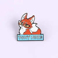 xedz smart fox lady enamel pin nerd label red fox wearing glasses cartoon animal metal badge cute lapel brooch jewelry to friend