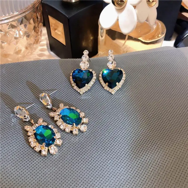 

Statement Blue Earrings For Women Wedding Party Jewelry Fashion Geometric Heart Drop Dangle Earings Wholesale