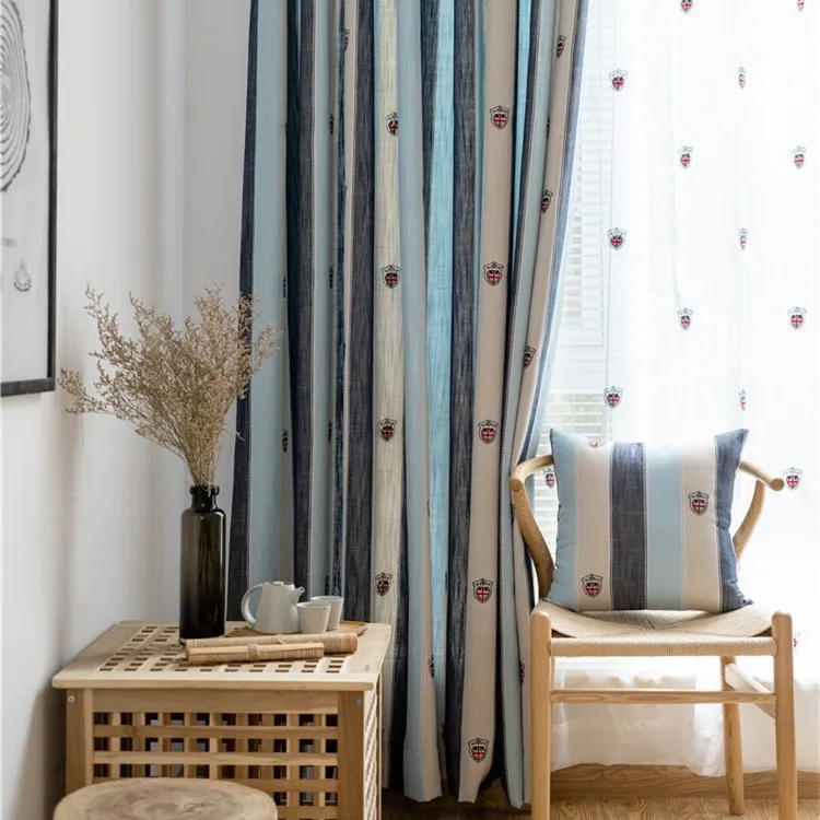 Занавески с вышивкой в Корейском стиле на заказ защитные занавески синюю полоску