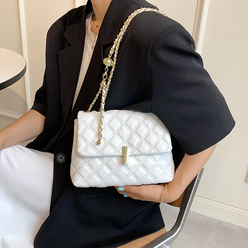

Women Small Lingge PU Leather Flap Shoulder Crossbody Bag 2021Chain Brand Designer Girl's Purses and Handbag