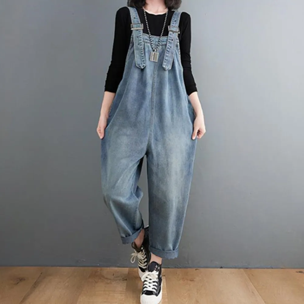 Джинсовый комбинезон женский джинсовый комбинезон-шаровары с широкими