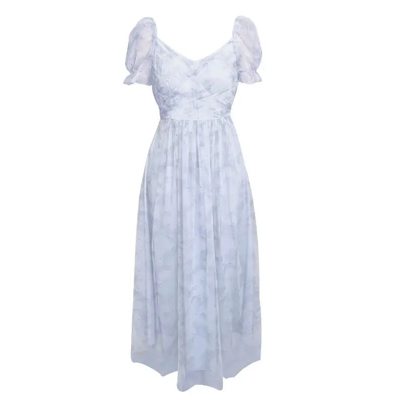 

Summer Vintage Dress Women French Style Lace Chiffon Fairy Dress Casual Puff Sleeve Summer Autumn Clothes Designer Dress 2020