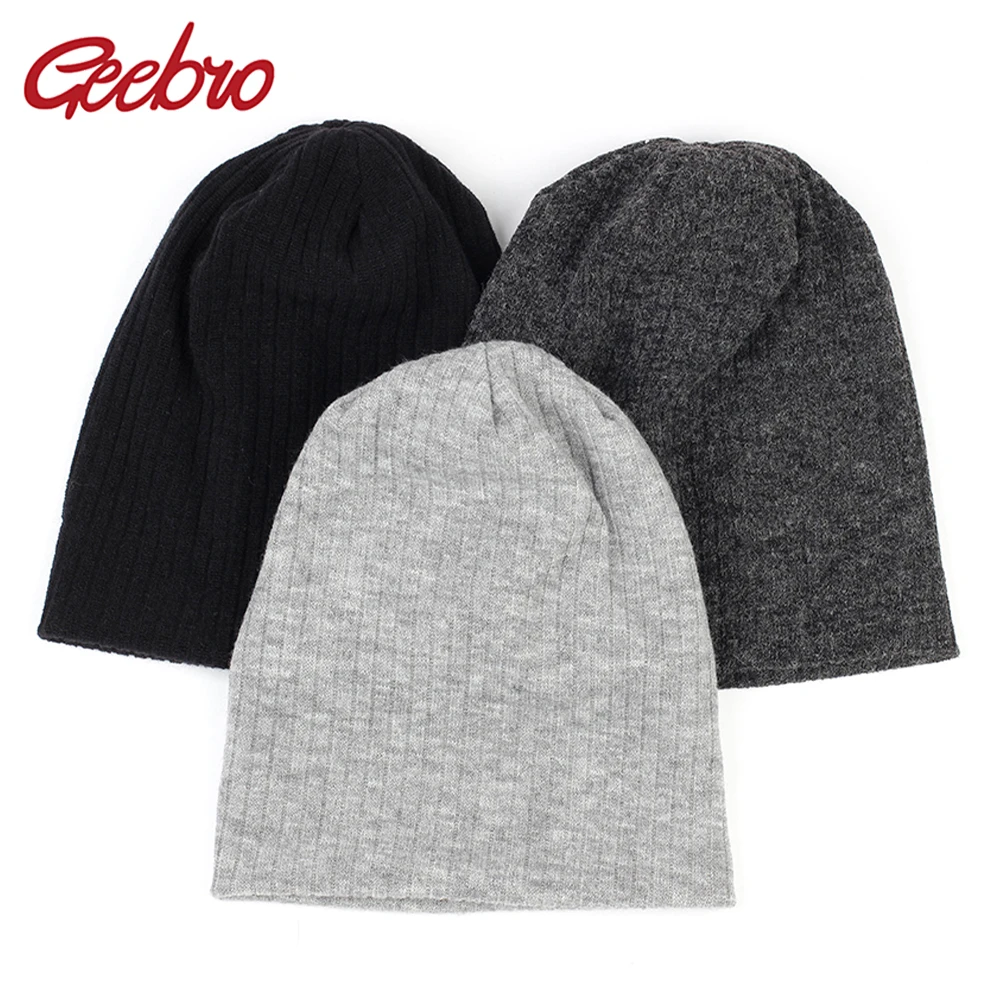 Geebro весенне-зимняя Осенняя модная однотонная облегающая шапка в рубчик