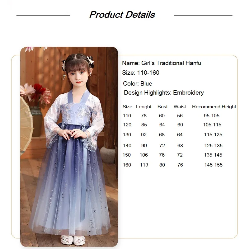 

New Ancient Chinese Traditional Costume Hanfu Children Summer Cute Loose Embroidery Girls Fairy Dresses Party Cosplay