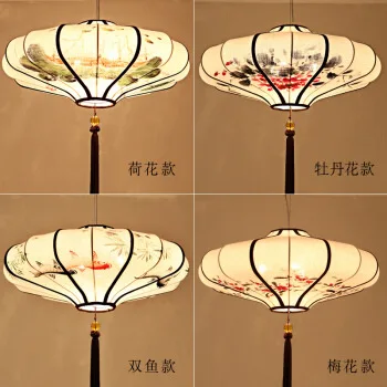 구매 모던한 새로운 중국 스타일 가짜 클래식 랜턴, 패브릭 핸드 페인팅 랜턴 샹들리에 중국 스타일 레스토랑 Cha Lou Deng