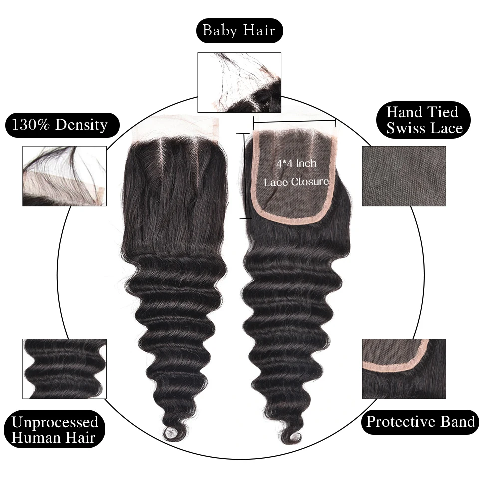 Малазийские Свободные Пряди глубоких волн с застежкой 100% человеческие волосы