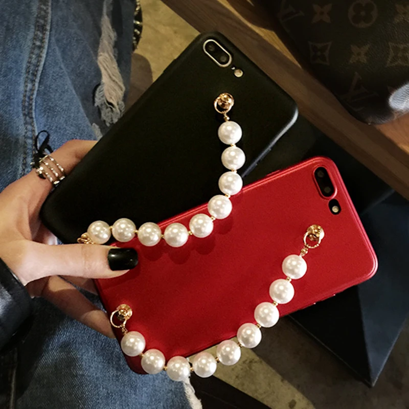 Роскошный 3D жемчужный браслет красный ТПУ мягкий чехол для iphone 12Mini 11Pro MAX XS XR 8plus