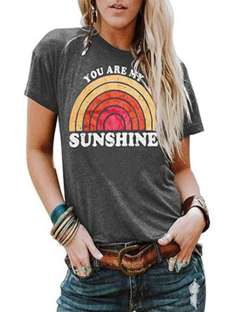 

2021 summer round neck short-sleeved printed top loose casual pullover women's T-shirt