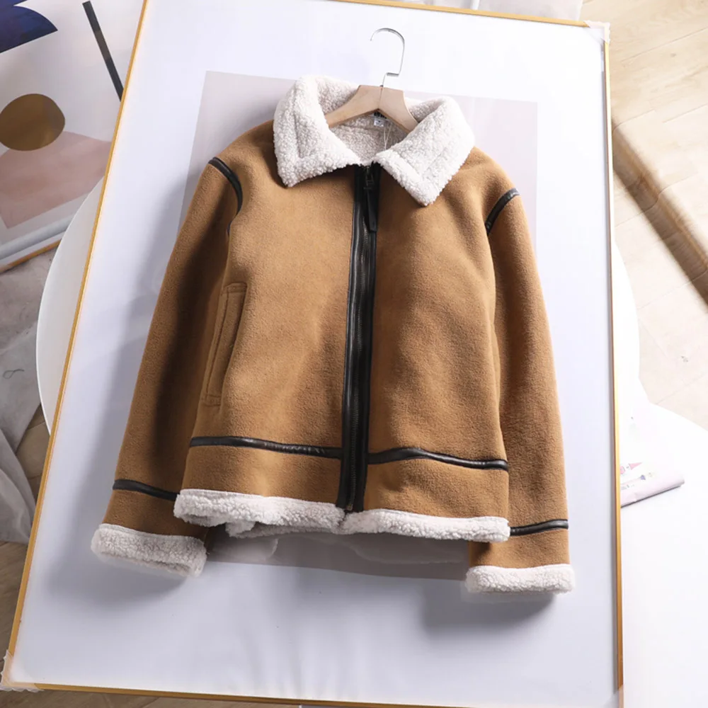 Куртка женская зимняя из овечьей шерсти с отворотом|Куртки искусственного меха| |