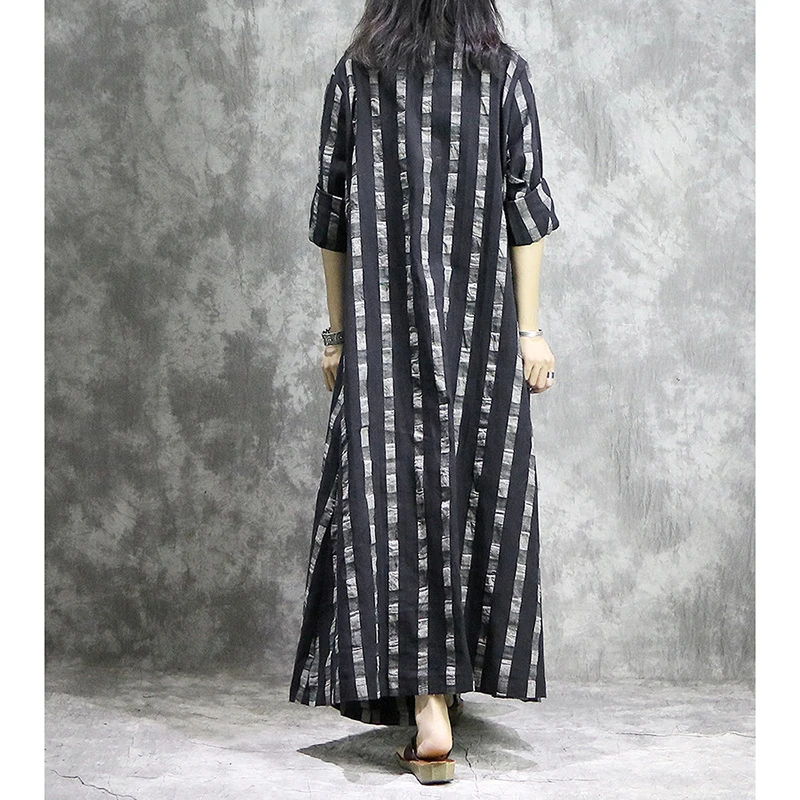 

Robe Dress Women Spring Summer New High-end Design Stripe Personality Dresses Vestidos Casual Literary Ankle-length Dress A1137