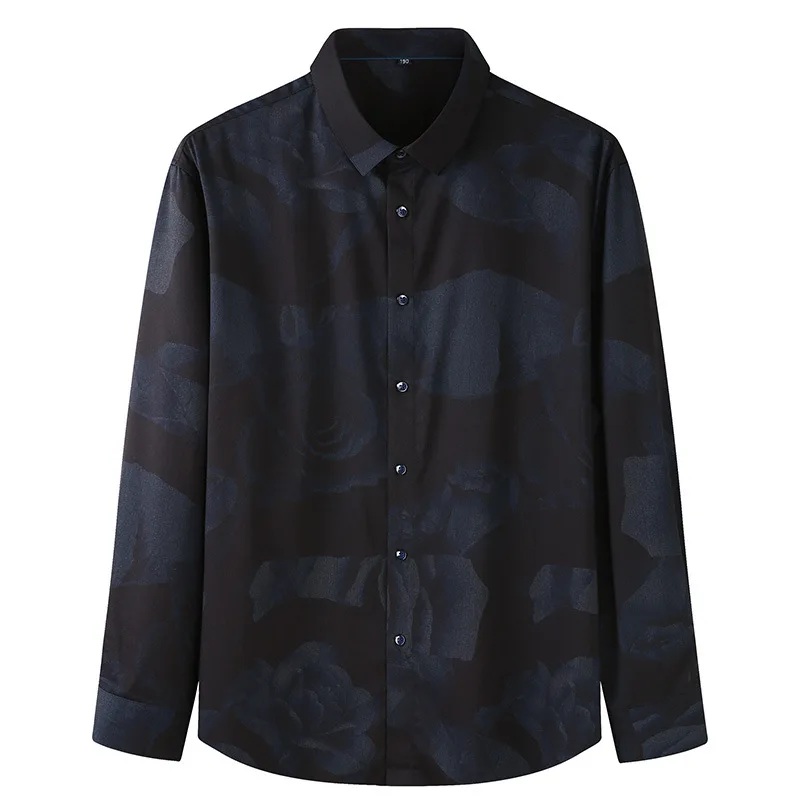 

Autumn 2020 new young men's fattening plus size fashion leisure printing long sleeve shirt men's fat shirt