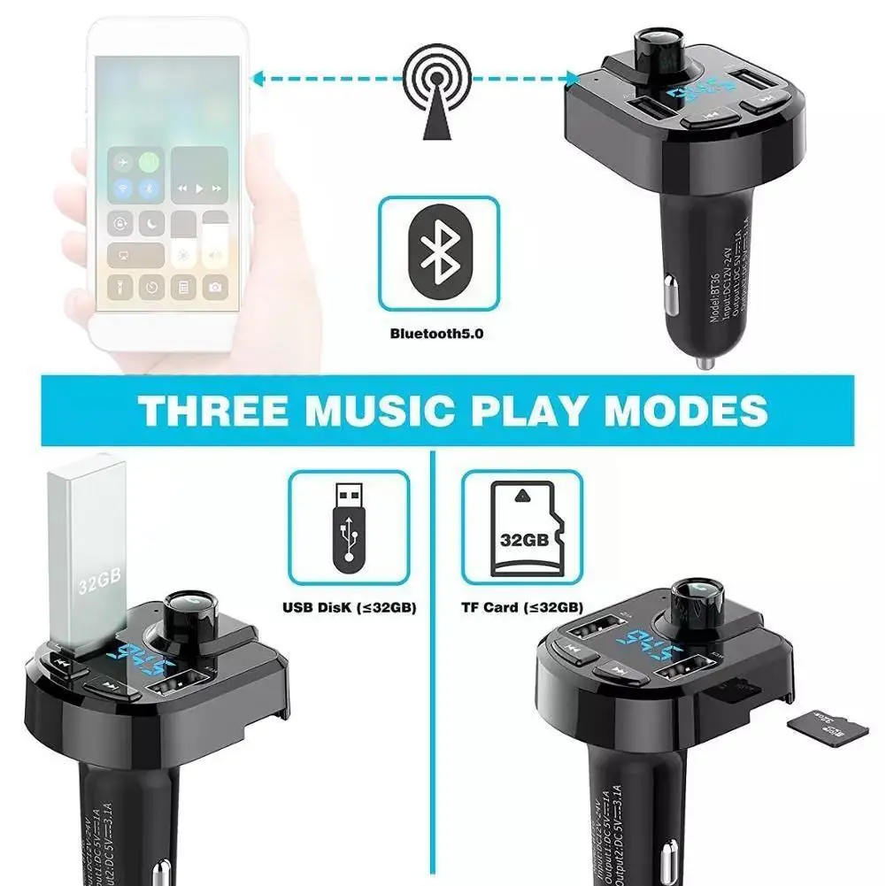 Bluetooth совместимый автомобильный комплект FM передатчик Громкая связь аудио радио