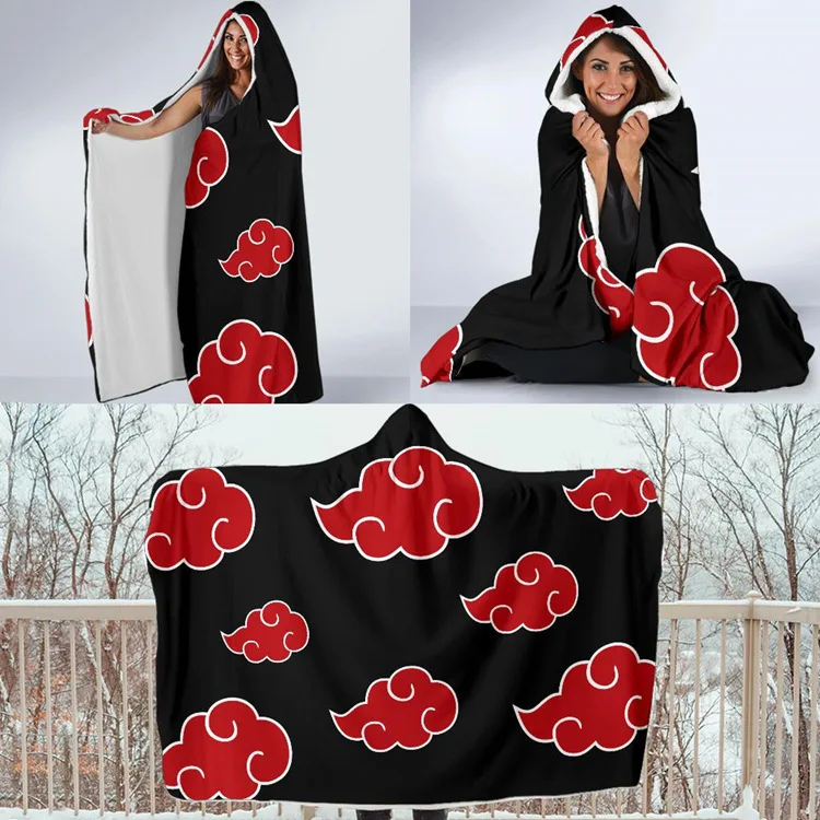 

200x150cm Anime Scarlet Moon Cloak Na-ru-toed Red Cloud Akatsuki Hooded Blanket Fall Winter Blanket For Children Adult