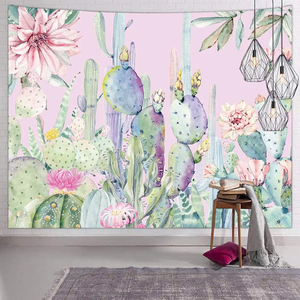 Настенный гобелен с кактусами маленькие акварельные розовые цветочные гобелены