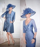 free shipping robe de soiree 2016 new fashion vestido de festa godmother blue appliques mother of the bride dresses with jacket